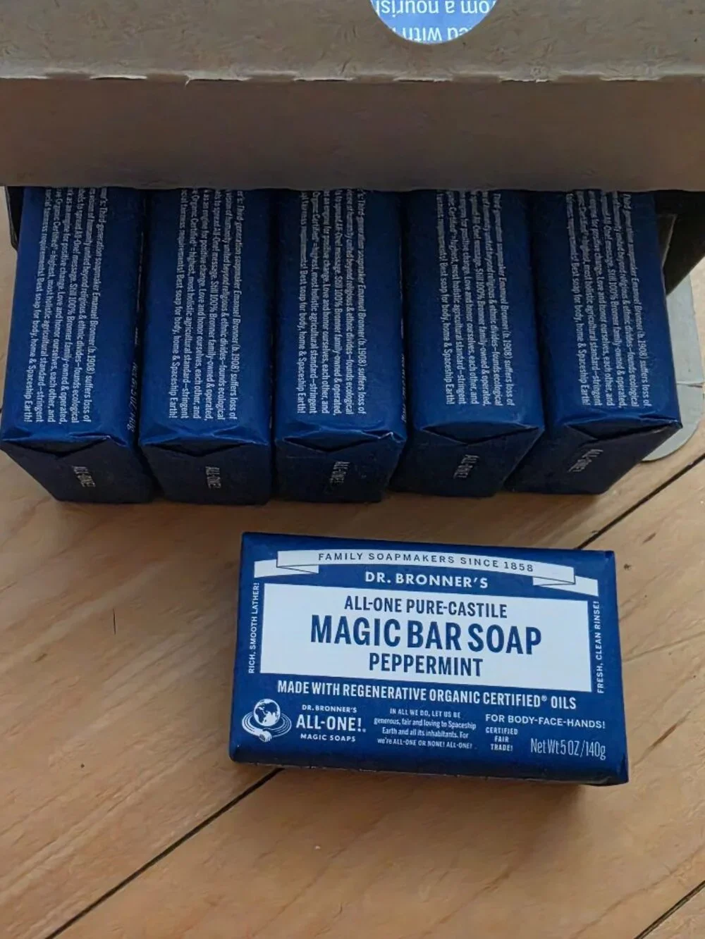 Dr. Bronners Pure Castile Peppermint Magic Bar Soap 6 bars 5 oz each